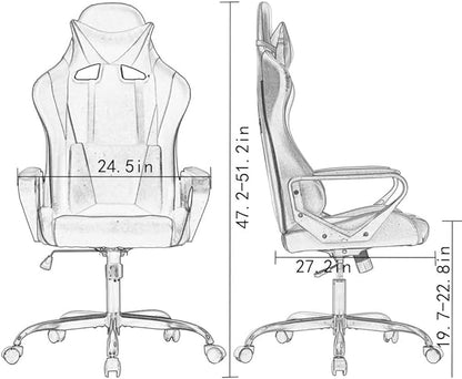 BestOffice High-Back Gaming Chair PC Office Chair Computer Racing Chair PU Desk Task Chair Ergonomic Executive Swivel Rolling Chair with Lumbar Support for Back Pain Women, Men,Blue