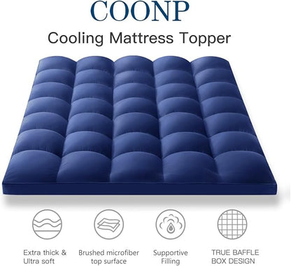 COONP Twin Mattress Topper, Extra Thick Pillowtop, Cooling Plush Mattress Pad Cover Bed Topper Protector with 8-21 Inch Deep Pocket (Navy Blue, Twin)