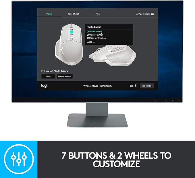 Logitech MX Master 2S Bluetooth Edition Wireless Mouse, Multi-Surface, Hyper-Fast Scrolling, Ergonomic, Rechargeable, Connects Up to 3 Mac/PC Computers - Graphite