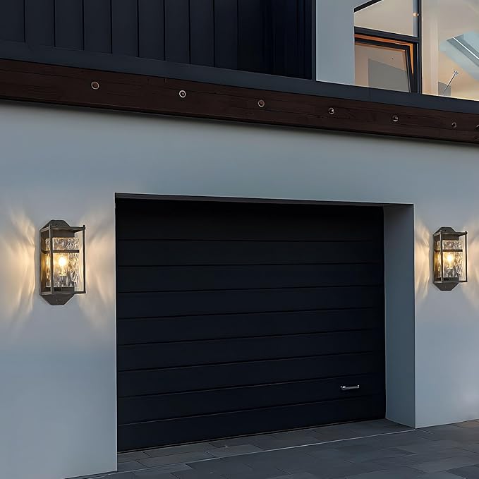 Outdoor Wall Light, Black Exterior Waterproof Lanterns with E26 Sockets, Porch Sconces Wall Mount Lighting Brightens to Garage,Patio,Front Door
