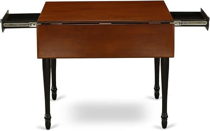 East West Furniture MZKE5-BCH-W 5 Piece Modern Dining Table Set Includes a Rectangle Wooden Table with Dropleaf and 4 Dining Chairs, 36x54 Inch, Black & Cherry