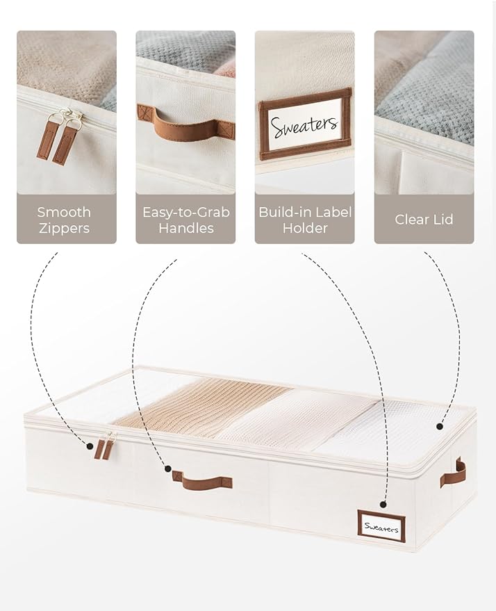 StorageWorks Extra Large Under Bed Storage Containers with Handles and Label Holder, 2 Pack Ultra-thick Fabric Underbed Bins, Closet Organizer for Clothes, Blankets, Sweater