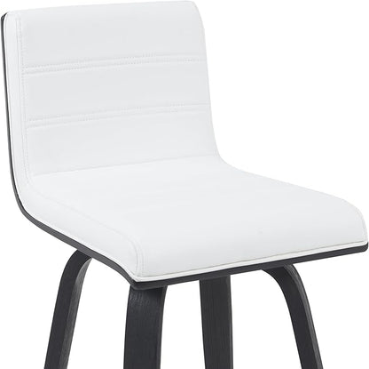 Vienna Modern Counter Height Swivel Bar Stool with Snow White Faux Leather Seat and Black Brushed Wood Frame Set of 3