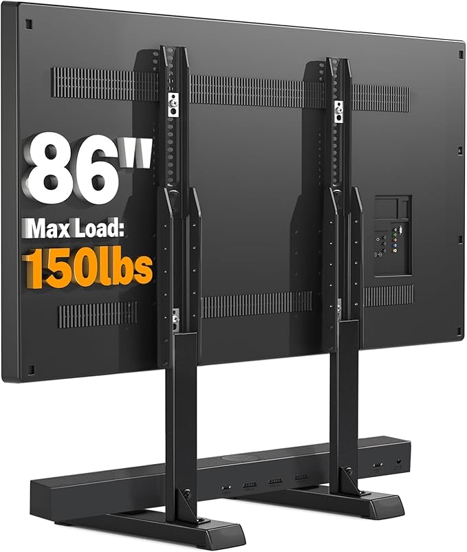 5Rcom Universal TV Stand, Large TV Legs for 37-86 Inch Flat Curved TVs with Cable Management, 6 Height Adjustment Table Top TV Mount Stand Up to 150lbs, Black