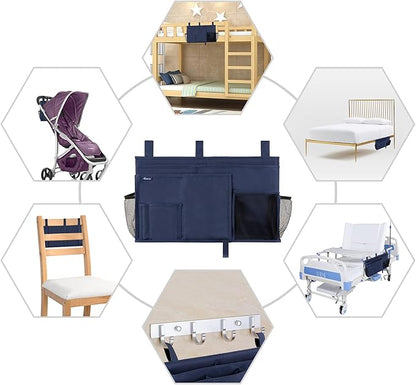 Surblue Caddy Hanging Organizer Bedside Storage Bag for Bunk and Hospital Beds, Blue, L