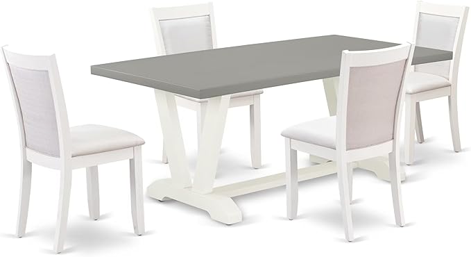 East West Furniture V097MZ001-5 5 Piece Dining Room Table Set Includes a Rectangle Dining Table with V-Legs and 4 Cream Linen Fabric Upholstered Parson Chairs, 40x72 Inch, Multi-Color