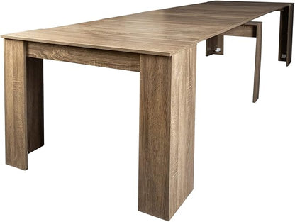 118" Extendable Dining Table for 6-10 Person, Wooden Folding Narrow Dining Room Table, Farmhouse Extendable Console Table for Gatherings, Meeting, Dining Office Areas Brown