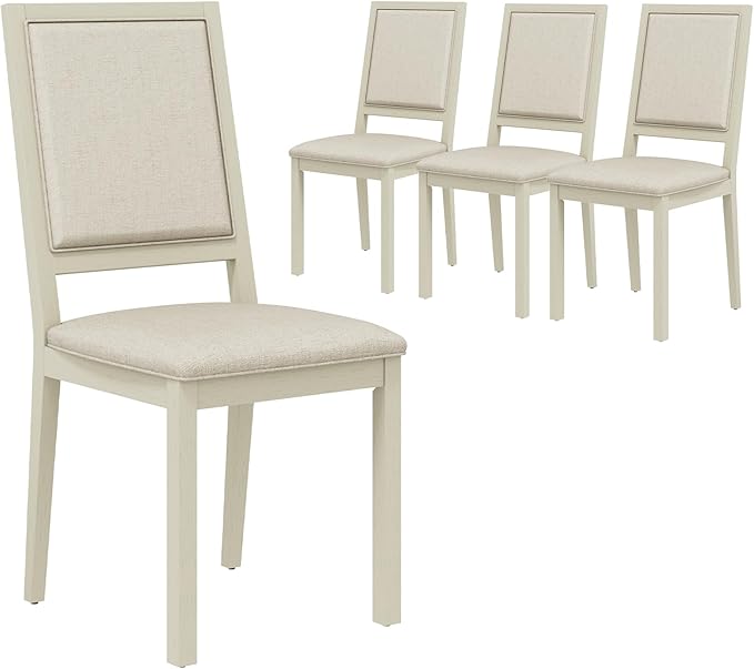 COLAMY Upholstered Dining Chairs Set of 4, Mid Century Modern Dining Room Chairs, 19 Inch Kitchen Chairs with Back for Dining Room Restaurant, Ivory