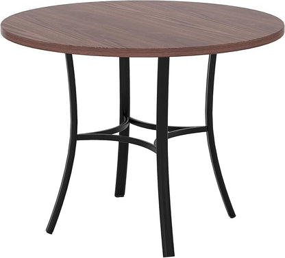 VECELO 36" Round Dining Table for 4, Wood Grain Dinette with Metal Frame for Kitchen, Apartment, Home, Space-Saving, Brown