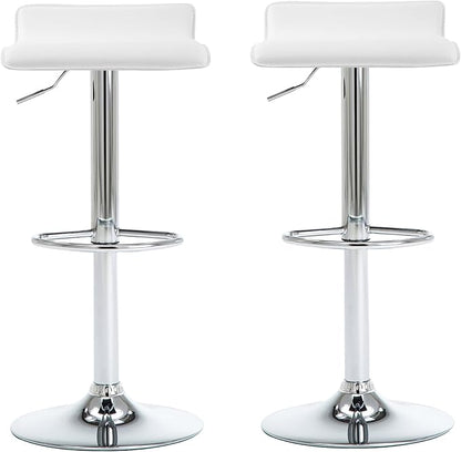 NOBPEINT Contemporary Chrome Air Lift Adjustable Swivel Bar Stool, Set of 2, White