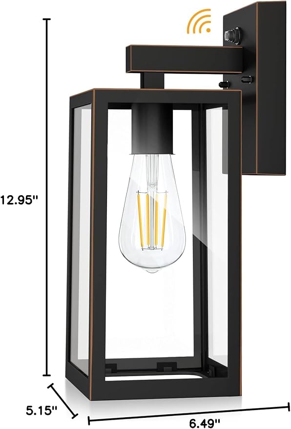 SHINE HAI Dusk to Dawn Outdoor Wall Lantern, Exterior Sensor Light Fixture with E26 Base Socket, Waterproof Wall Mount Sconce with Clear Glass Shade for Garage, Doorway (Oil-Rubbed Bronze)