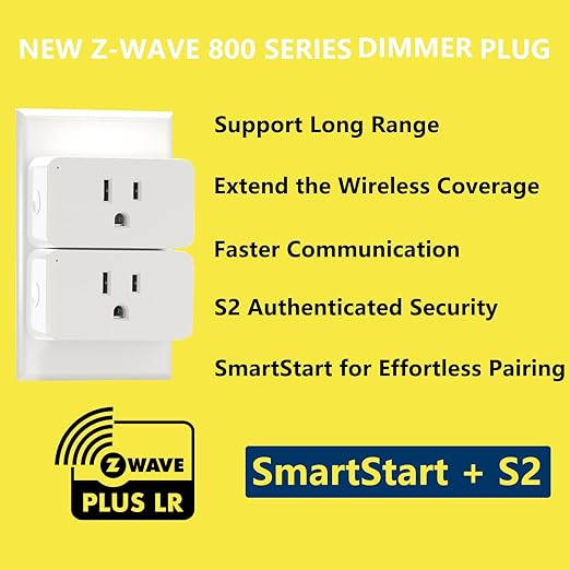 Minoston 800 Series Z-Wave Plug Dimmer Smart Plug-in Outlet, Built-in Repeater Range Extender, Z-Wave Hub Required, Work with Alexa, SmartThings, Z-Box, Home Assistant (MP31ZD)