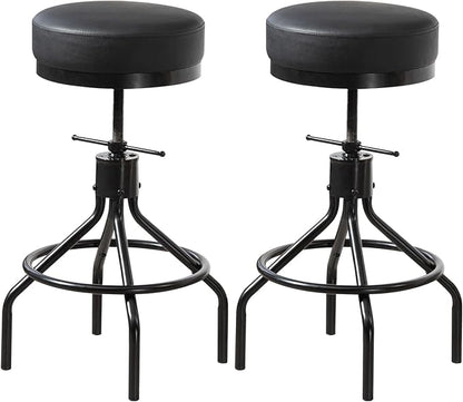 Counter Height Bar Stools Set of 2 Adjustable Swivel Barstools Modern PU Leather 28inch Round Backless Metal Industrial Stool Bar Chair for Kitchen Island (2, Black)