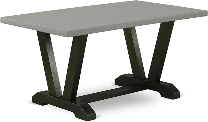 East West Furniture V696DR124-7 7 Piece Dining Table Set Consist of a Rectangle Dining Room Table with V-Legs and 6 Black Color Linen Fabric Upholstered Chairs, 36x60 Inch, Multi-Color