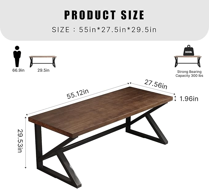 Solid Wood Computer Desk,Rustic Style 55-inch Large Office Desk- Modern Gaming Working for Home Office, Modern Simple Design, Ideal for Study, Writing, Dining