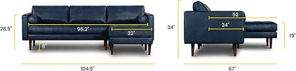 POLY & BARK Napa Furniture, Right Facing Sectional Sofa, Midnight Blue