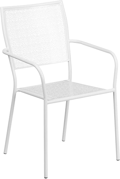 Flash Furniture Commercial Grade White Indoor-Outdoor Steel Patio Arm Chair with Square Back