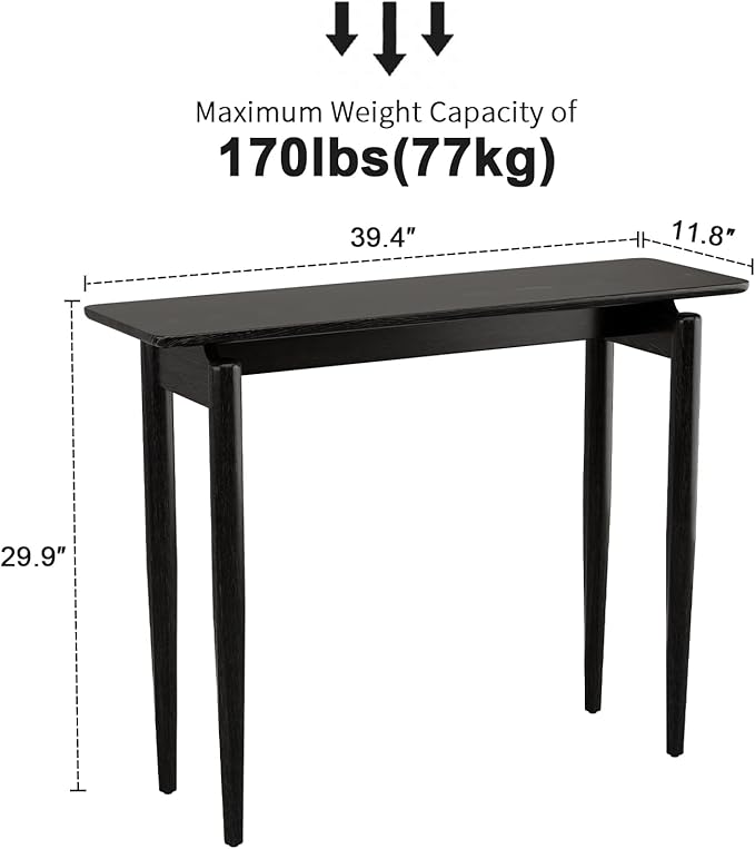 Wood Console Table Walnut Entryway Table, Thin Console Table, Sofa Tables for Living Room (39.4'')