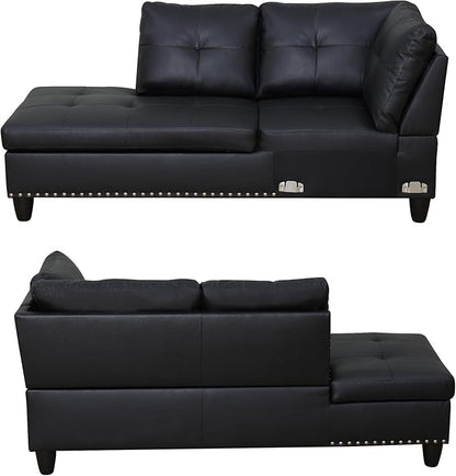 97" L Shaped Sectional Couch with Cup Holder, Modern 4 Seat Modular Sectional Sofa with Storage Ottoman, Living Room Sets for Small Spaces, Apartment, Faux Leather, Black