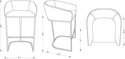 Manhattan Comfort Louvre 26 Inch Mid Century Modern Counter Height Bar Stools - Elegant Faux Leather Padded Seat, Stainless Steel Base with Footrest, Fully Assembled Barstools, Set of 1, Black & Gold