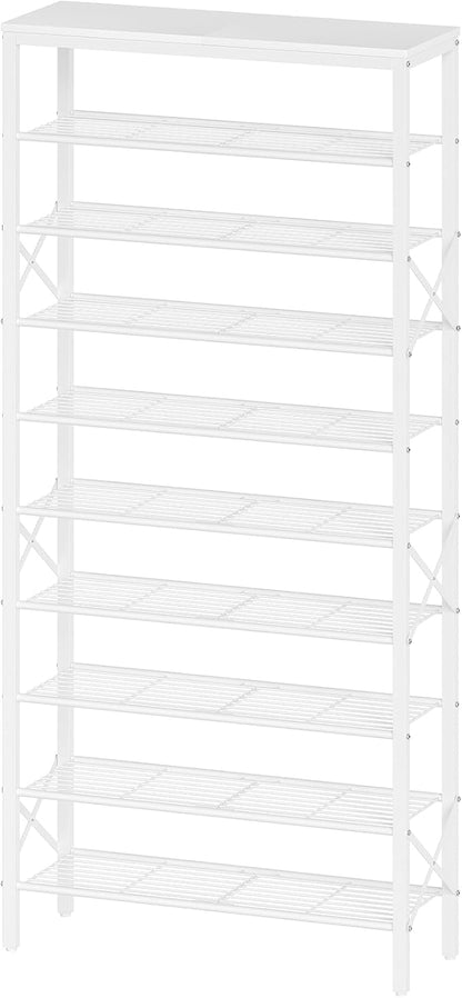 10 Tier Shoe Rack, Large Capacity Shoe Storage Organizer Holds 40 Pairs, Sturdy and Stable, for Entryway, Hallway, Closet, Dorm Room, White SS10WW