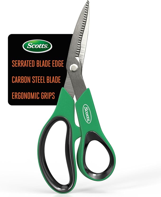 Scotts 8 in. All-Purpose Steel Garden Utility Shears with Serrated Blades – Comfort Grip Yard and Garden Scissors for Pruning Plants, Flowers, and Herbs