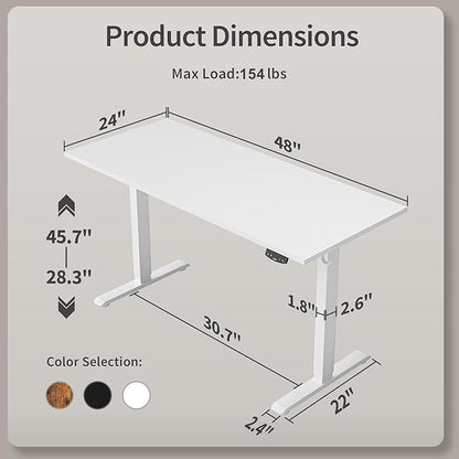 Agilestic Electric Standing Desk, 48 x 24 Inches Height Adjustable Desk, Sit Stand up for Work Office Home, Ergonomic Rising Computer Table with Memory Preset, White
