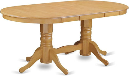 East West Furniture VAAB9-OAK-04 9 Piece Dining Table Set Includes an Oval Dining Room Table with Butterfly Leaf and 8 Light Tan Linen Fabric Parsons Chairs, 40x76 Inch, Oak