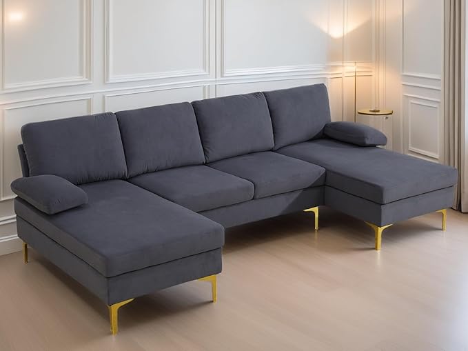 Modular Sectional Sofa, U Shaped Couch with Double Chaise, 6 Seat Comfy Sectional Couches for Living Room, Modern Lounge Modular Couch for Apartment, Dark Blue