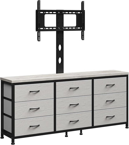 TV Stand with Mount for 32/55/65/75/85 inch TVs, Entertainment Center with 9 Fabric Drawers Dresser Storage, Height Adjustable Media Console