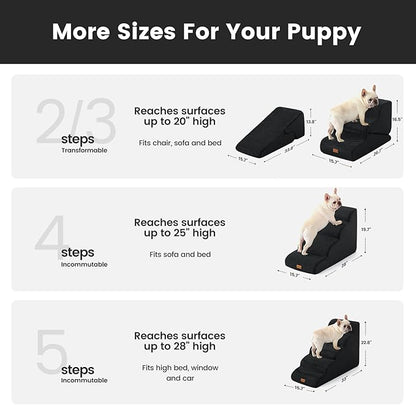 Gardner Pet Dog Stairs for Small Dogs 22.8" H, 5-Step Black Curved Pet Stairs, Dog Steps for High Bed, Couch (24-30 in) with Durable Non-Slip Waterproof Fabric Cover and CertiPUR-US Certified Foam