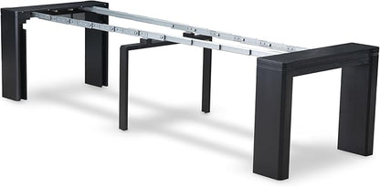 X07EL-B06-35 - 9-piece Dining Room Table Set a Rectangular Kitchen Table with a wooden Bench and 7 Doeskin Linen Fabric Dining Chair, 39x120 Inch, Wire Brushed Black