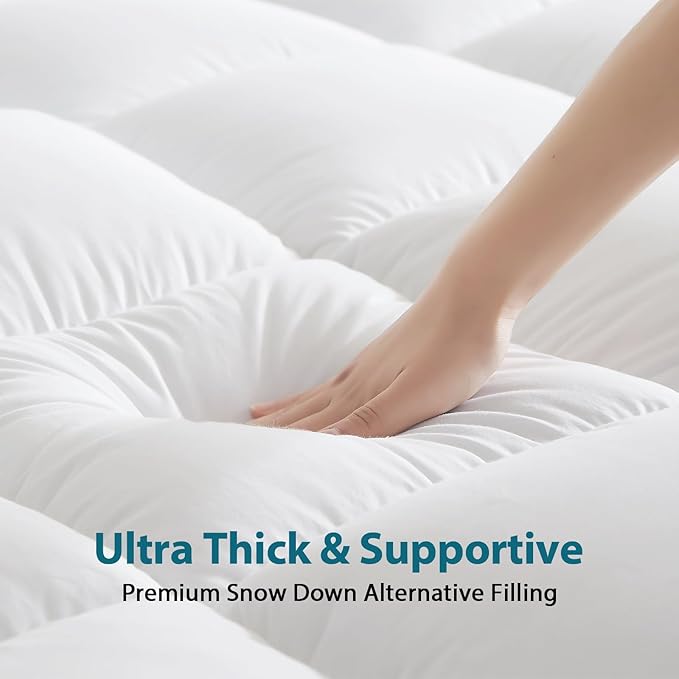 CYMULA Full XL Mattress Topper - Extra Thick Cooling Mattress Pad Cover for Back Pain - Soft Mattress Protector Firm Bed Topper Pillow Top with 8-21 Inch Deep Pocket 3D Snow Down Alternative Fill