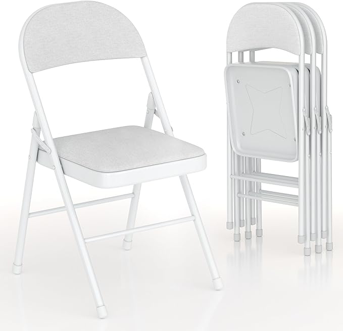 VECELO Padded Folding Chairs 4 Pack, Comfortable Cushioned Seat & Backrest with Steel Frame, for Office, Indoor Outdoor, Commercial Events, Light Grey