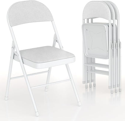 VECELO Padded Folding Chairs 4 Pack, Comfortable Cushioned Seat & Backrest with Steel Frame, for Office, Indoor Outdoor, Commercial Events, Light Grey
