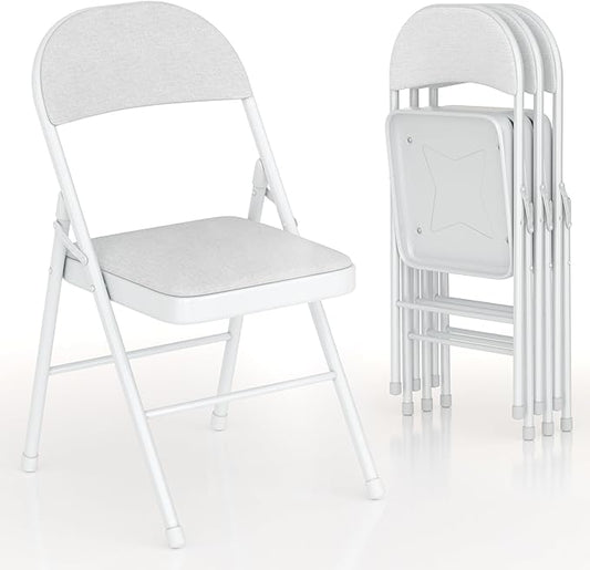 VECELO Padded Folding Chairs 4 Pack, Comfortable Cushioned Seat & Backrest with Steel Frame, for Office, Indoor Outdoor, Commercial Events, Light Grey