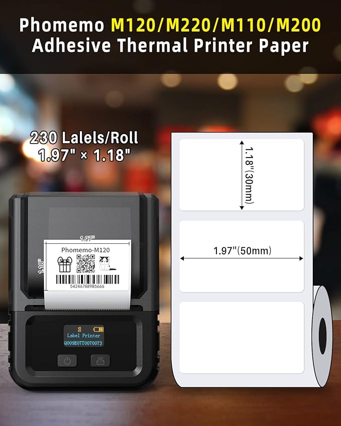 690 pcs Phomemo Thermal Sticker Label, Multi-Purpose Self-Adhesive Tag for M110, M220, M108, M250, M260, M120, M200, M221, M150 Label Maker Machine, 1.96'' x1.18'' (50x30mm), Black on White