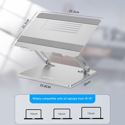 BoYata Laptop Stand, Adjustable Laptop Riser with Slide-Proof Silicone and Protective Hooks, Aluminum Notebook Stand for Laptop up to 15 Inches, Laptop Holder Compatible for MacBook (Silver-2)