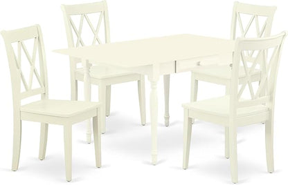East West Furniture MZCL5-LWH-W 5 Piece Dinette Set for 4 Includes a Rectangle Dining Room Table with Dropleaf and 4 Dining Chairs, 36x54 Inch, Linen White