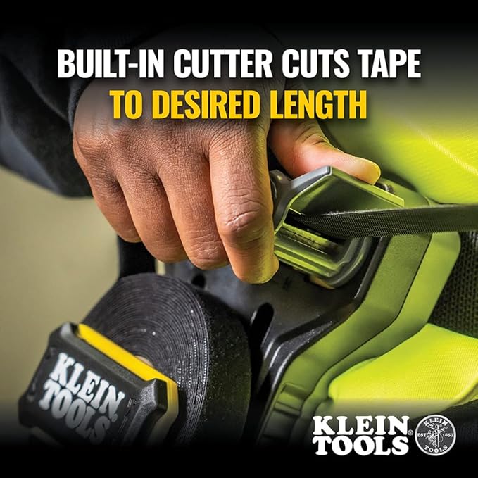 Klein Tools 450-900 Cable Management, Hook & Loop Dispenser with 12-Foot x 3/4-Inch Tape Roll, Cuts Custom Length Hook & Loop Strips, Black