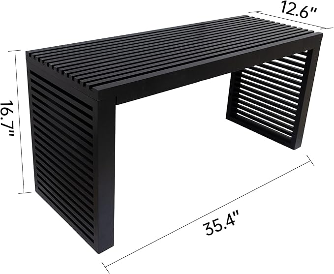 Bamboo Dining Bench, 35 inch Entryway Bench, Indoor Kitchen Table Bench for Entryway Dining Room Living Room Bedroom End of Bed-Black