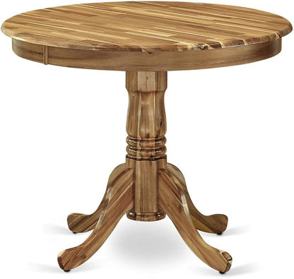East West Furniture ANGA3-ANA-03 3 Piece Dining Table Set for Small Spaces Contains a Round Kitchen Table with Pedestal and 2 Brown Linen Fabric Parsons Chairs, 36x36 Inch, Natural