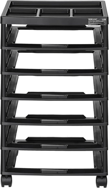 VEVOR Scrapbook Rolling Storage Cart, 6-Tier Large Capacity with Organizer Top, Black Frame with 4 Removable Wheels, PP Material Cart Only, Rolling Craft Storage for Office Arts and Crafts Supplies