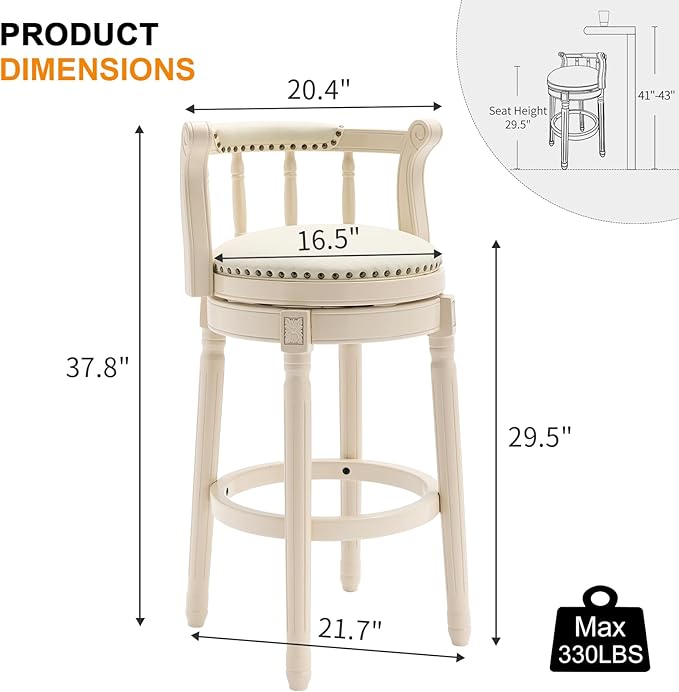 CozyRain Bar Stools Modern Swivel Barstools, Kitchen Counter Genuine Leather Upholstered Bar Stool Island Barstool with Footrest for Home Kitchen Dining Room (White, Seat Height 29.5 in)