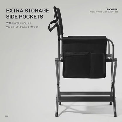 EVER ADVANCED Aluminum Lightweight Directors Chair Foldable, Folding Studio Movie Chairs Camping Event Vendor Chair, 19" Seat Height Black Fabric/Grey Frame, Support 350lbs