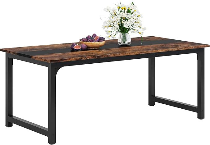 LITTLE TREE 70.9 Inch Large Dining Table Rectangular Kitchen Furniture for 6 to 8 People, Brown+Black