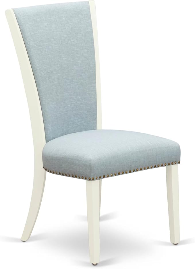 East West Furniture V077VE215-7 7 Piece Dining Table Set Consist of a Rectangle Wooden Table with V-Legs and 6 Baby Blue Linen Fabric Parson Dining Room Chairs, 40x72 Inch, Multi-Color