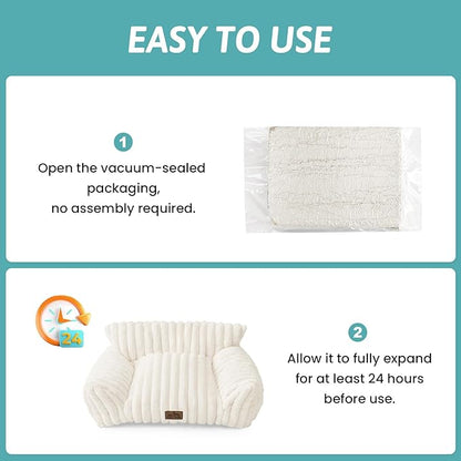 Cute Cat Couch, Premium Plush Faux Fur Pet Couch Bed, Ultra-Soft Pet Furniture for Cats & Small Dogs (Cream, S: 25.5''x17.5'')