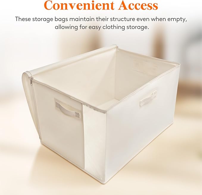 Lifewit Canvas Cotton Comforter Storage Bags with Zipper 6 Pack, 60L Breathable Foldable Clothing Containers, Linen Sweater Organizers Boxes for Clothes, Blankets, Pillows, Duvets, Bedding