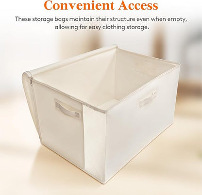 Lifewit Canvas Cotton Comforter Storage Bags with Zipper 6 Pack, 60L Breathable Foldable Clothing Containers, Linen Sweater Organizers Boxes for Clothes, Blankets, Pillows, Duvets, Bedding
